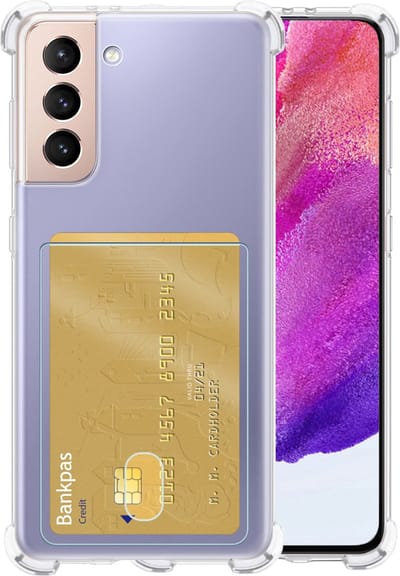 Hoesje - Geschikt voor Samsung Galaxy S21 FE - Met Pashouder en Kaarthouder - Telefoon Hoes Shockproof - Siliconen Case - Back Cover - Shock Proof - Pasjes Houder - Telefoonhoesjes - Transparant