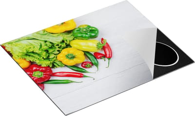 Chefcare Inductie Beschermer Groentes op Wit Hout - 65x50 cm - Afdekplaat Inductie - Kookplaat Beschermer - Inductie Mat