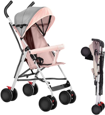 PIPIPOXER Opvouwbare kinderwagen met wattenschijfjes en klamboe-Roze