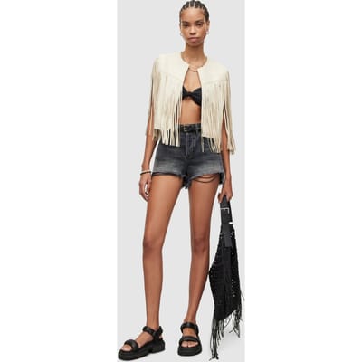 AllSaints Astral Tassel Gilet White Maat: 14 | Leren Jassen Outlet | Dames | Wit