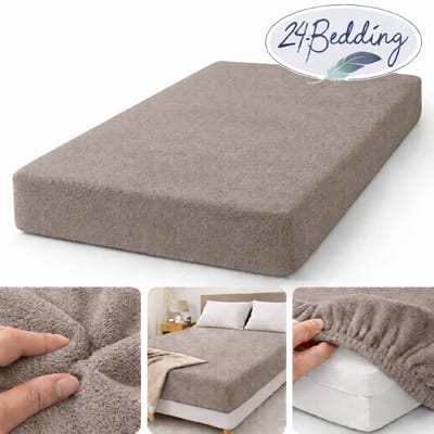 24-Bedding - Badstof Hoeslaken - Extra Zwaar - 180 gr/m2 - 140x200 cm - Taupe - 30 cm