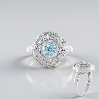 Cavill - Zilveren ring 925 Sterling zilver met platina plating - 0,987 ct Ratanakiri zirkoon - Ronde briljant slijpsel - Elegante blauwe damesring