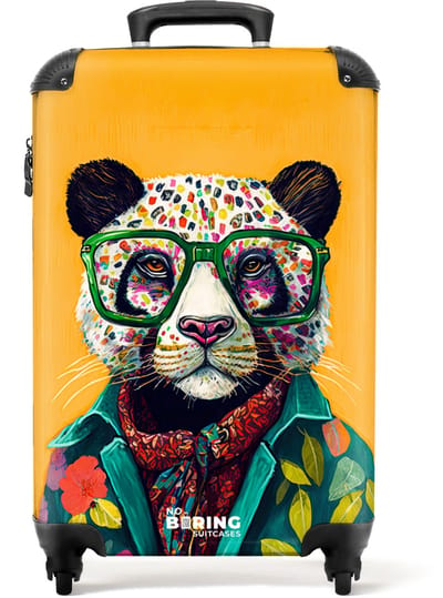 NoBoringSuitcases.com® - Handbagage koffer lichtgewicht - Reiskoffer trolley - Panda - Bril - Bloemen - Hippie - Reis rolkoffer met wieltjes - Cabin koffertje klein - Carryon valies - Harde bagagekoffer - Past binnen 55x40x20 en 55x35x25