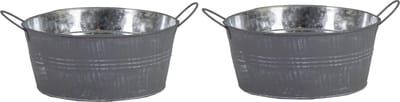 Mega Collections Teil/emmer/plantenpot - 2x - zink - grijs - rond - D22 x H10 cm