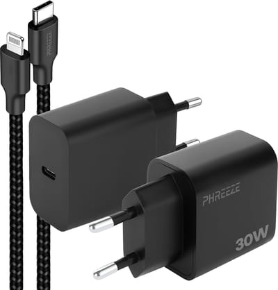 Phreeze 30w usb C snellader geschikt voor iPhone en iPad - Met geschikt voor usb C naar Lightning kabel - Oplader