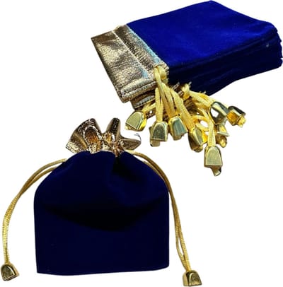 Cadeauzakjes Fluweel/Velours - 10 zakjes - 10x12CM - Blauw/Goud - Pouch Sieradenzakje