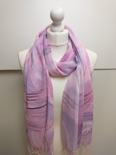 Lange dames sjaal Laura-fantasiemotief-paars roze wit lila zwart candy