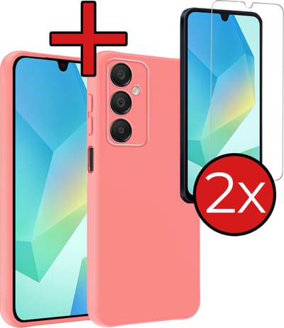 Hoesje - Met 2x Screenprotector - Geschikt voor Samsung Galaxy A16 - Sterk & Shockproof - Telefoon Hoes - Back Cover - Siliconen Case - Telefoonhoes - Lichtroze