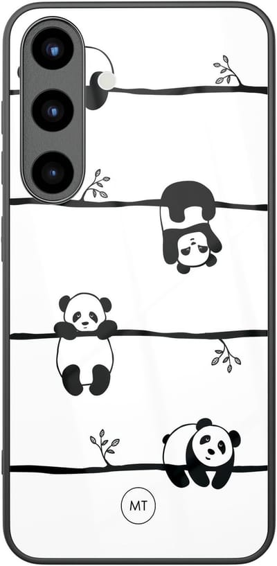 Hoesje geschikt voor Samsung Galaxy S25 - Panda - Hard Case Zwart Back Cover - Print - Zwart, Wit - Mooie Telefoonhoesjes