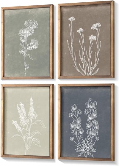 Ingelijste Boho muurkunst set van 4 houten muurkunst voor rustieke vintage boerderij thuis woonkamer slaapkamer badkamer keuken wanddecoratie (bruin, 28 x 35 cm)