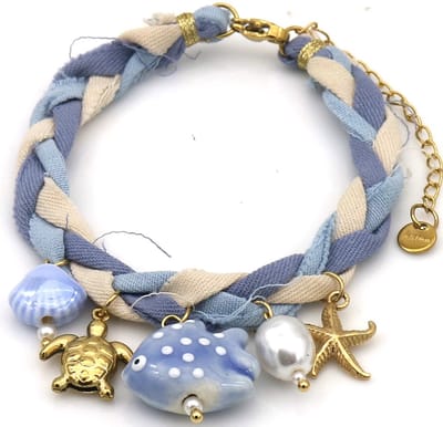 Armband - koord - RVS bedels - 16-21 cm - blauw