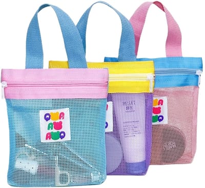 Dailygoods- Douchetas 3 Stuks - Draagbare Organizer - Mesh Cosmeticatas - Opvouwbare Strandtas - Nettas met Ritssluiting - Goede Ventilatie - Toilettas