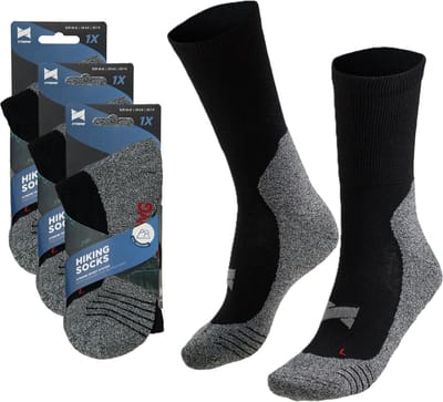 Apollo wandelsokken - zwart - volwassenen - maat 35/38 - Outdoor - Coolmax - Voor intensief gebruik - 3x paar