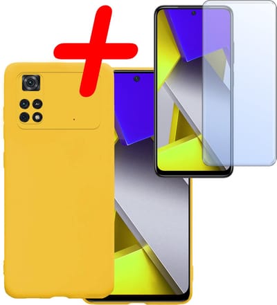 Hoesje Met Screenprotector - Geschikt voor Xiaomi Poco X4 Pro 5G - Sterk & Shockproof - Back Cover - Siliconen Case - Telefoon Hoes - Geel