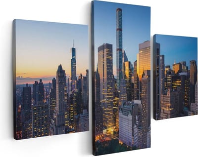 Artaza Canvas Schilderij Drieluik New York Bij Zonsopgang - 90x60 - Foto Op Canvas - Canvas Print
