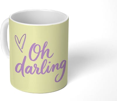 Mok - Koffiemok - Oh darling - Geel - Hart - Mokken - 350 ML - Beker - Koffiemokken - Theemok - Mok met Tekst