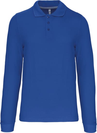 Herenpoloshirt met knopen en lange mouwen Licht Kobaltblauw - L