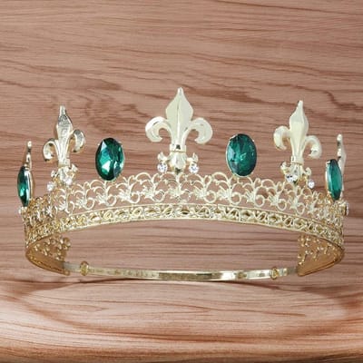 Retro Metalen Ronde Kroon Koning Ornament voor Cosplay, Bruiloften, Feestjes en Kostuums (Goud Groen)