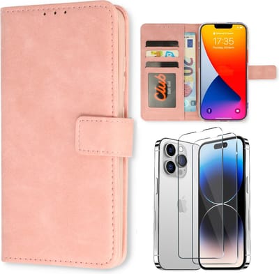 Casemania Hoesje Geschikt voor Apple iPhone 15 Baby Roze & 2X Glazen Screenprotector- Portemonnee Book Case - Kaarthouder & Magneetlipje