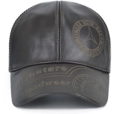 Heren Mode Echt Koeienhuid Leer Baseballpet Casual Echte Leer Hoed Herfst Winter Echte Koeienhuid Leer Oorbescherming Petten Adjustable55-60cm black
