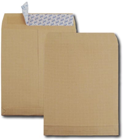GPV envelop met zijvouw en blokbodem 26, 27,5 x 36,5 x 3 cm, zonder venster, zelfklevend, bruin, 25