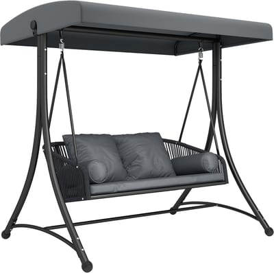Outsunny Rotan Schommelstoel-Metaal, PE-Rotan-178L x 120B x 172H cm-Donkergrijs