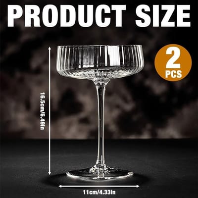 Set van 2 elegante cocktailglazen, 250 ml, ideaal voor Martini, Cosmopolitan en champagne met lange steel