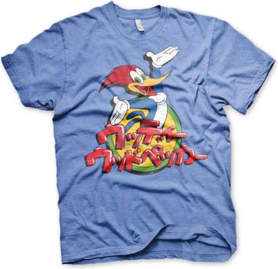 Woody Woodpecker Heren Tshirt -S- Washed Japanese Logo Blauw