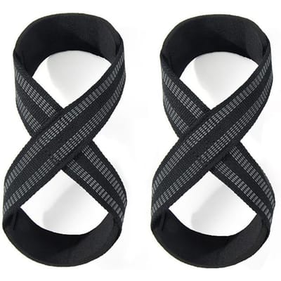 Sangles de Musculation Figure 8 Sangle de Poignet pour Soulevé de Terre pour Tractions Barre Horizontale Haltérophilie Musculation Fitness Bodybuilding St Utilisation Pratique L noir