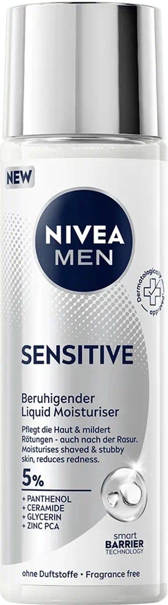 Nivea Men Sensitive Liquid Moisturiser - Gezichtscreme Parfumvrij - 5% Panthenol + Ceramide + Glycerine + Zinc PCA - Terkt snel in - 100ml