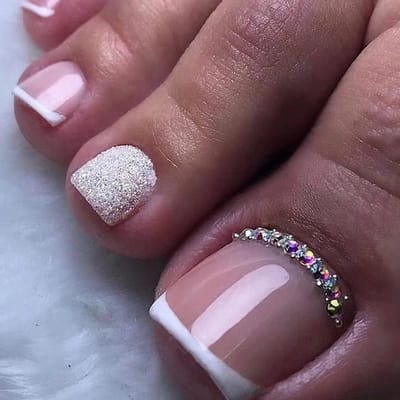 Franse teen nagels met strass steentjes en glitter - 24 stuks druk op nagels