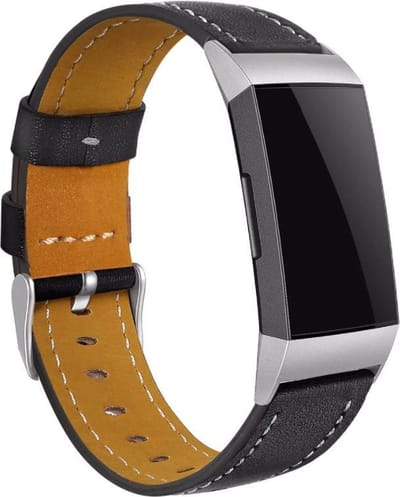 Strap-it Leren bandje - geschikt voor Fitbit Charge 3 / Fitbit Charge 4 - strak zwart