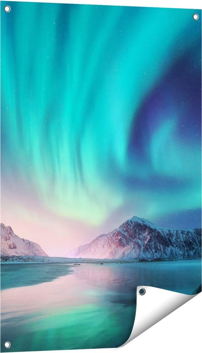 Gards Tuinposter Groene Noorderlicht in Noorwegen - 60x90 cm - Tuindoek - Tuindecoratie - Wanddecoratie buiten - Tuinschilderij