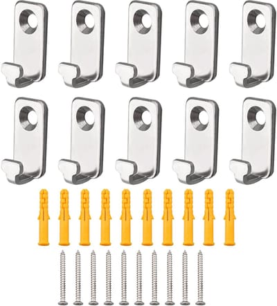 Dailygoods- Wandhaken - 10 Sets Roestvrij Stalen Ophanghaken - Zware Wandhaken - Schroefhaken - Duurzaam Materiaal - Draaggewicht tot 25 kg - Haakjes