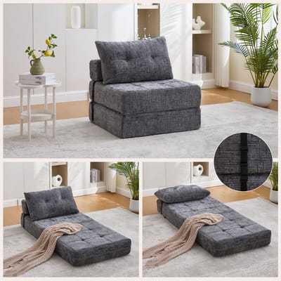 PHOEBE CAT Slaapbank - Opvouwbaar bed - Met kussens - Draagbare bank - Grijs