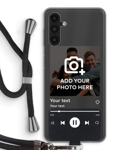 Gepersonaliseerd - Case Company® - Hoesje met koord geschikt voor Samsung Galaxy A04s hoesje met Koord - Music Player - Telefoonhoesje met Zwart Koord - Bescherming aan alle Kanten en Over de Schermrand
