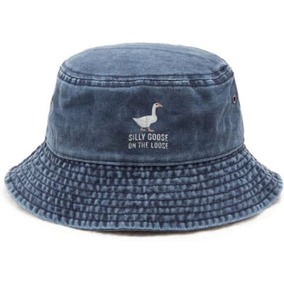 Domme Gans Gewassen Katoenen Bucket Hat voor Mannen Vrouwen Vintage Brede Rand Zonbescherming Verstelbaar Buiten Strand Visserij Pet G blauw