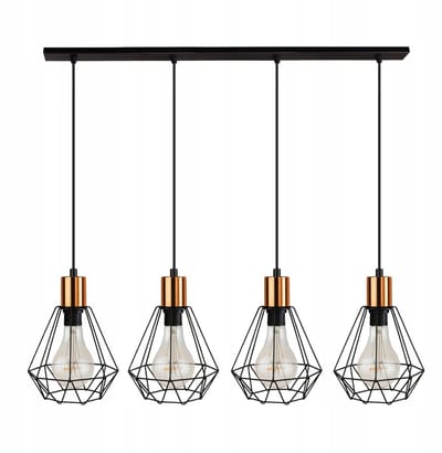 Komat Hanglamp Zwart Koper 4xE27 Loft Stijl