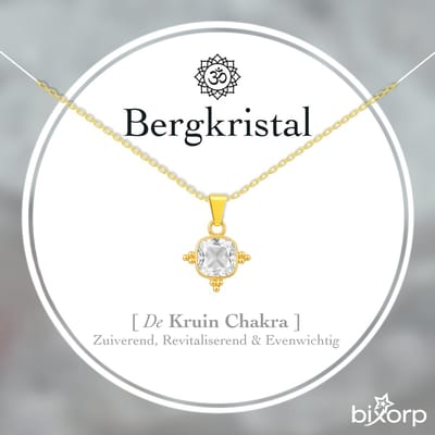 Bixorp Bergkristal Ruit Ketting - Goud Verguld S925 Zilver + Edelsteen Hanger - Vierkant Bedel - Spirituele Chakra Ketting met Cadeau Kaartje - 45cm + 5cm verstelbaar