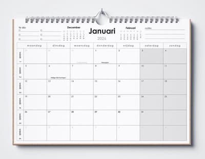 Huurdies® maandkalender - 2026 kalender - A4+