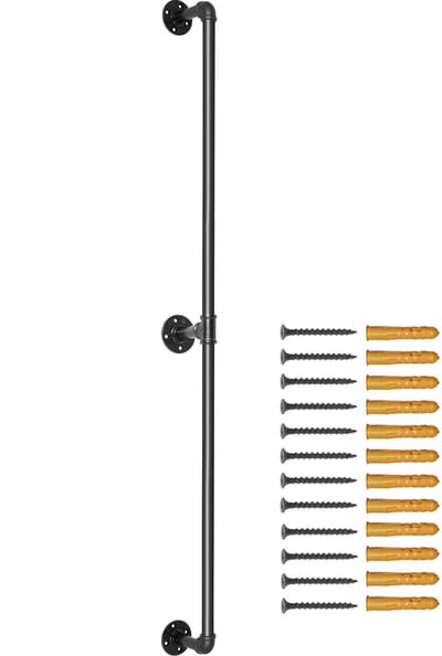 Pijp Trapleuning 2,12 M Leuningen Trappen Binnen Zwart Outdoor Indoor Universele Trapleuning van Koolstofstaal met Matte Afwerking en 200 Kg Draagvermogen Geschikt voor Binnen- en Buitenomheining