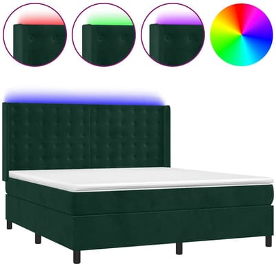 vidaXL - Boxspring - met - matras - en - LED - fluweel - donkergroen - 180x200 - cm