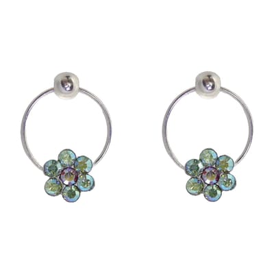 Behave - Oorbellen - Rondje met Bloem - 925 Sterling Zilver - Groen
