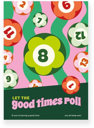 Poster 20x30 cm - Biljartballen - Cijfers - Groen - Roze - Vintage - Retro - Muurdecoratie - Wanddecoratie