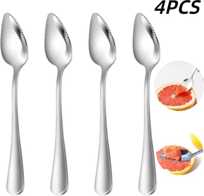 4 stuks-Fruitlepel - Grapefruitlepel - Fruitpurelepel - Schraperlepel -RVS- Keukengereedschap - Geschikt voor grapefruit, appel, kiwi en citrusvruchten - Zilver - 17*2.9cm