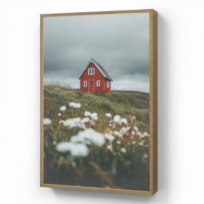 Wandlamp 60x90 cm - Oplaadbaar - Heuvel - Huisje - Bloemen - Wit - Wandlampen binnen woonkamer - Slaapkamer lamp - Decoratieve nachtlamp - Vloerlamp draadloos