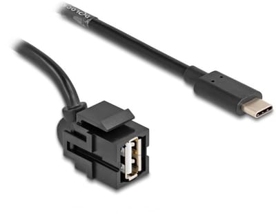 USB-A haaks (110° boven) Keystone module - USB-C (m) | USB2.0 | zwart | 0,50 meter