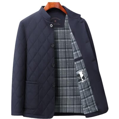 Veste matelassée thermique décontractée à col montant moyen et long pour homme, vêtement rembourré pour homme d'âge moyen, père 4XL gray