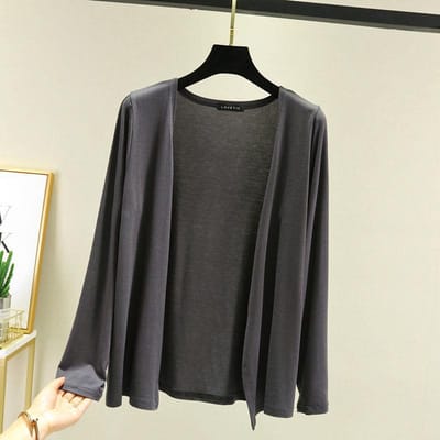 Dunne Modal Jas Dames Zomer Losse Kleding Veelzijdige Casual Top Lange Mouw Gebreid Airconditioning Vest Zonnebrandkleding M donkergrijze kleur