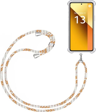 Telefoonkoord + Hoesje Geschikt voor Xiaomi Redmi Note 13 4G - Lengte Verstelbaar - Telefoonketting - Shock Proof Case - Wit Goud